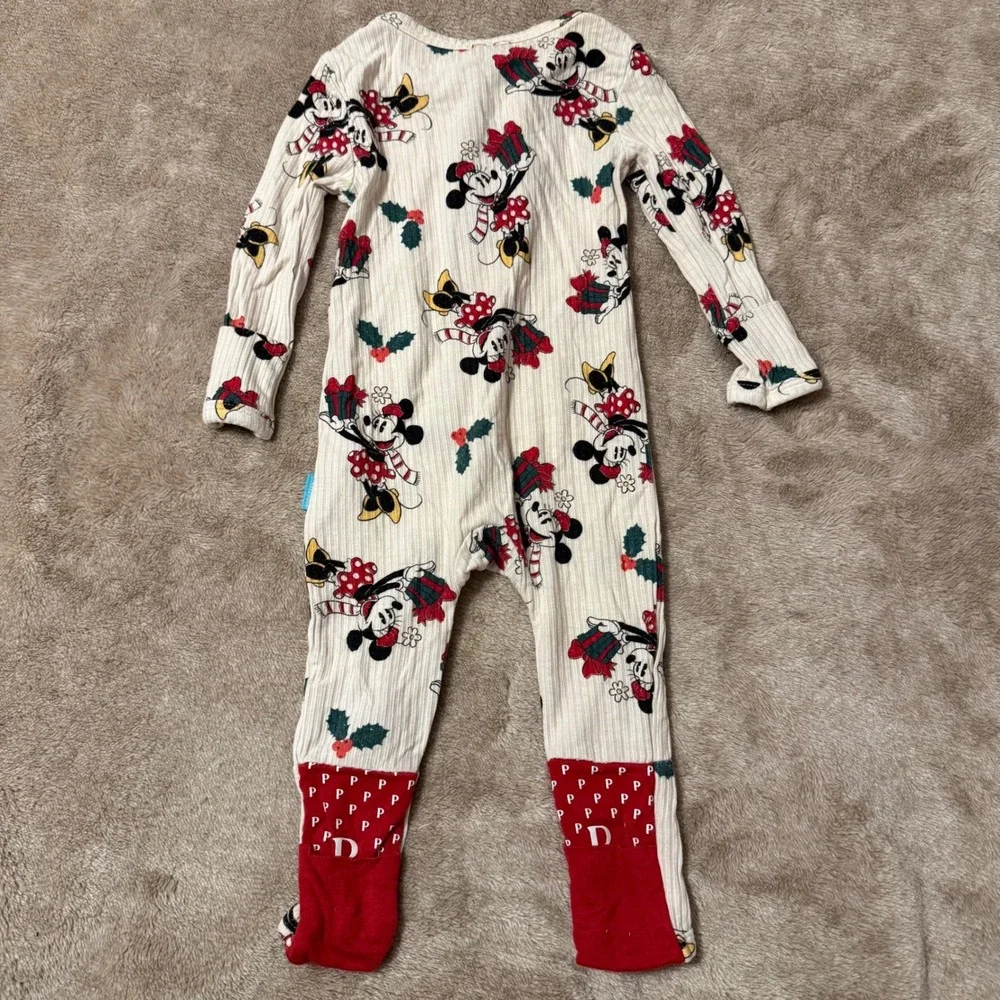 Posh Peanut Disney Minnie Mouse Christmas Bamboo Ribbed Footie Sleeper 0-3M